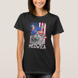 Camiseta Cat Mãe e Cat Pai EUA Bandeira Cat 4 de julho Meow