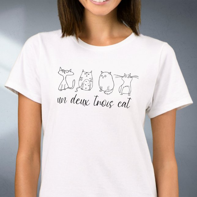 Camiseta Cat Mãe Engraçado Un Deux Trois Catful Kitty Lover (Cat mom fun un deux trois cat tshirt.)
