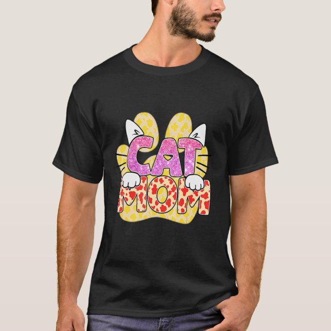 Camiseta Cat Mãe Leopard Pet Kitten Paw Mãe D (Frente)