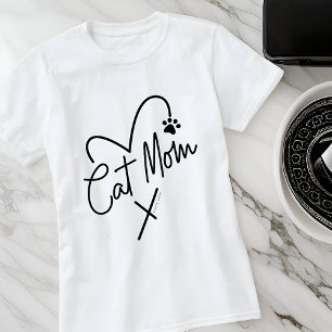 Camiseta Cat Mãe Moderna Brincadeira Típica de Coração e Di