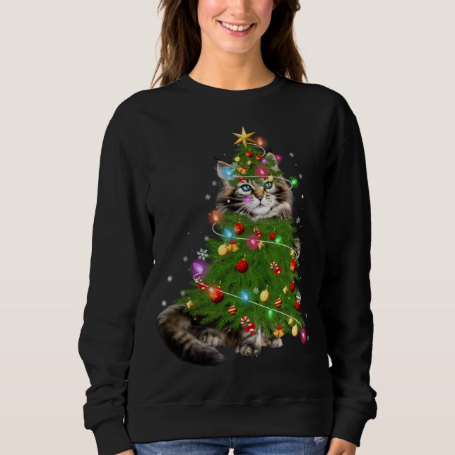 Camiseta Cat Maine Coon Natal Feriado de Árvore X (Frente)