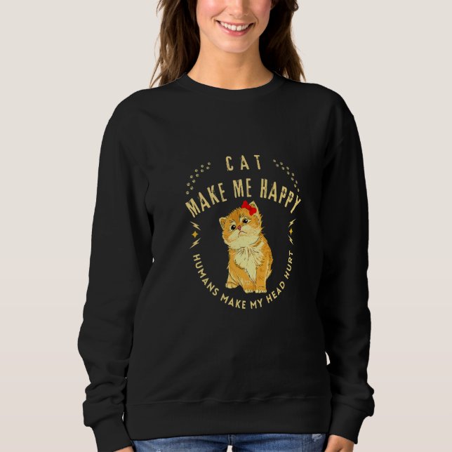 Camiseta Cat Makes Me Happy Humans Make My Head Hurt Cool (Frente)