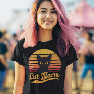 Camiseta Cat Mama Sunset Silhouette de um Gato Negro
