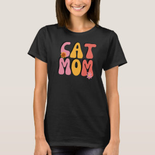 Camiseta Cat Mamãe Retro Flores de Groovy
