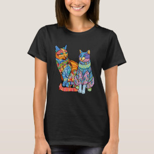 Camiseta Cat Mandala Estilo Padrão Mulheres Coloridas Menin