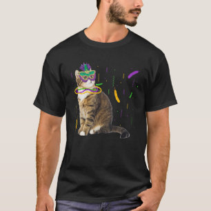 Camiseta Cat Mardi Gras Engraçado Máscara De Gato E Carrinh