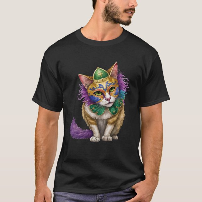 Camiseta Cat Mardi Gras Happy Mardi Gras Carnival Cat  Kitt (Frente)