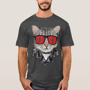 Camiseta Cat Marrocos Flag Óculos de sol Legal Gatos marroq