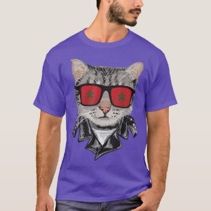 Camiseta Cat Marrocos Flag Óculos de sol Legal Gatos marroq