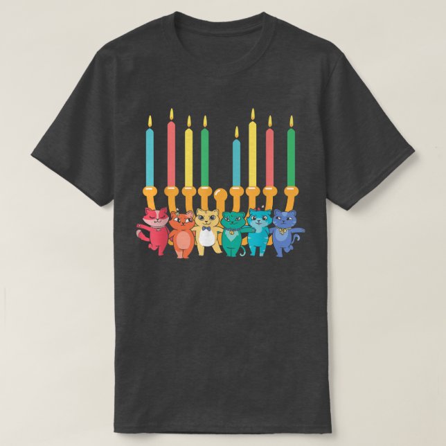Camiseta Cat Menorah Hanukkah Chanukah Pajama Costume Para  (Frente do Design)