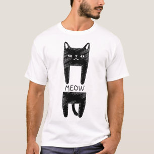 Camiseta Cat Meow   Desenho Engraçado de Gato Preto