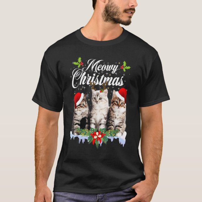 Camiseta Cat Meowy Family Matching Christmas Pajamas Santa  (Frente)