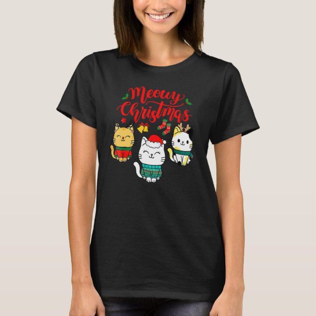 Camiseta Cat Meowy Family Matching Christmas Pajamas Santa  (Frente)
