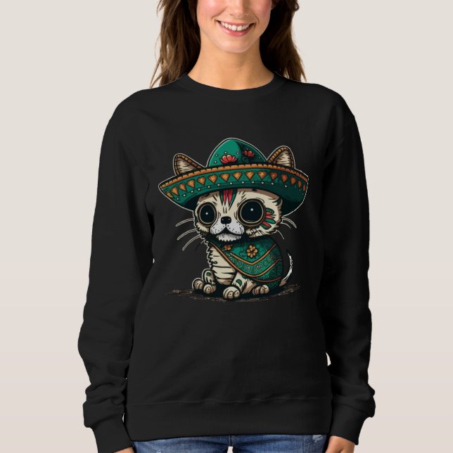 Camiseta Cat Mexican Sugar Skull Sombrero Cinco De Mayo (Frente)
