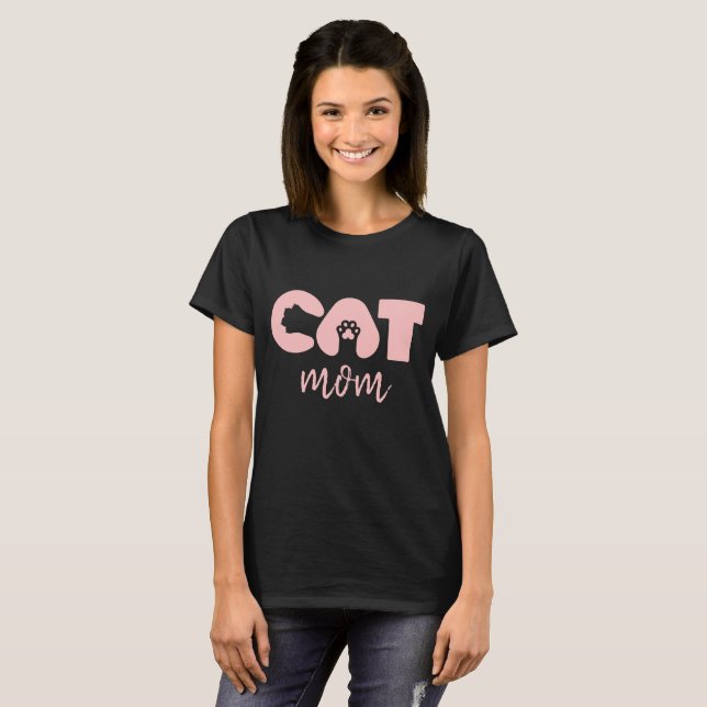 Camiseta Cat Mom – Cute pow com letra de gato (Frente Completa)