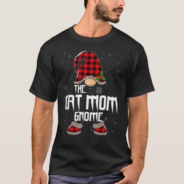 Camiseta Cat Mom Gnome Buffalo Plaid Matching Family Christ (Frente)