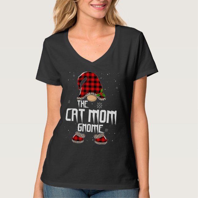 Camiseta Cat Mom Gnome Buffalo Plaid Matching Family Christ (Frente)