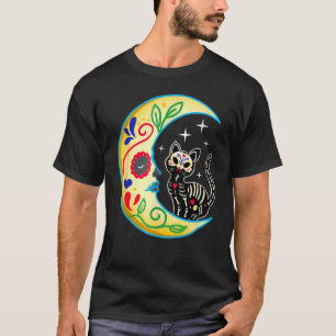 Camiseta Cat & Moon Sugar Skull Dia de Los Muertos Dia de T