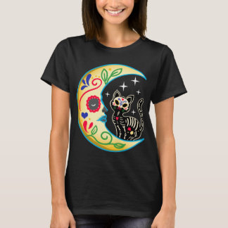 Camiseta Cat & Moon Sugar Skull Dia de Los Muertos, Dia do 