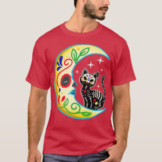 Camiseta Cat & Moon Sugar Skull Dia de Los Muertos, Dia do 