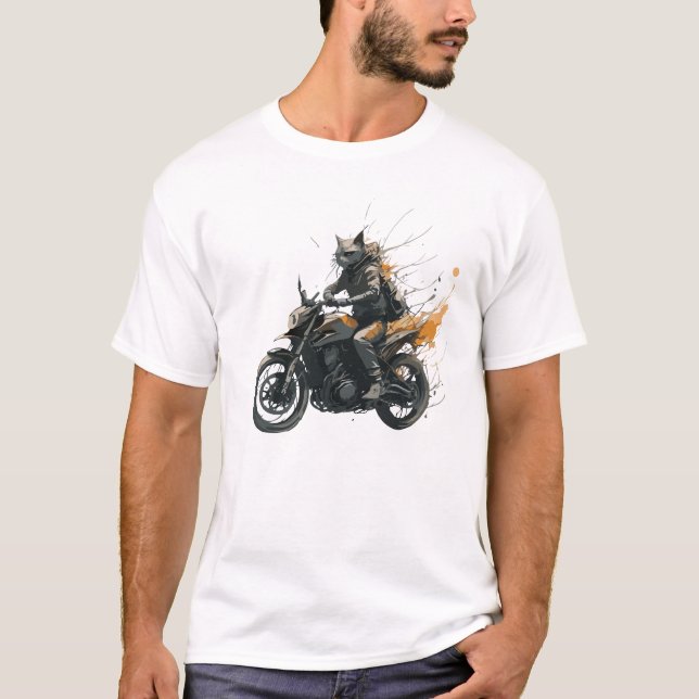 Camiseta CAT Motocicleta Samurai Dark Fantasy Watercolor Ar (Frente)