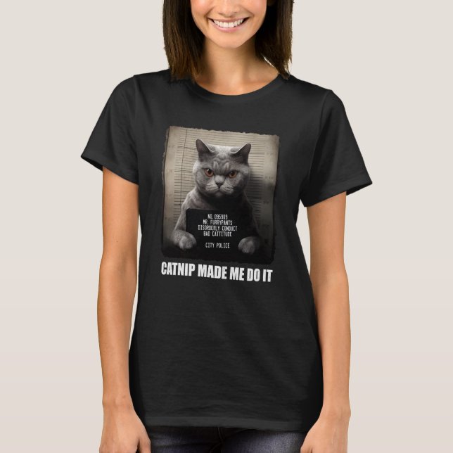 Camiseta Cat Mugshot Me Fez Fazer Isso Cinza Gato (Frente)