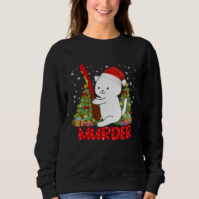 Camiseta Cat Murder Meme Christmas Santa Hat Xmas (Frente)