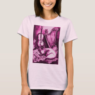 Camiseta CAT MUSICAL, Violeta Rosa e Branco