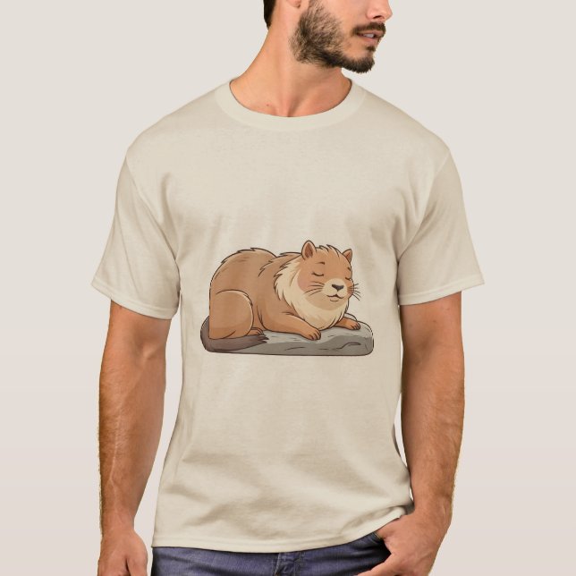 Camiseta Cat Napping on Capybara – Cute Sticker. (Frente)