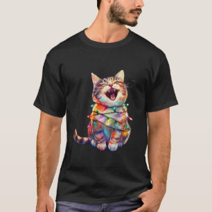 Camiseta Cat Natal Luzes Engraçadas Papai Noel Feliz Natal