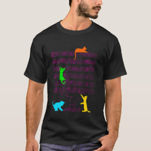 Camiseta Cat Negra Subindo Folha de Música Nota de Música