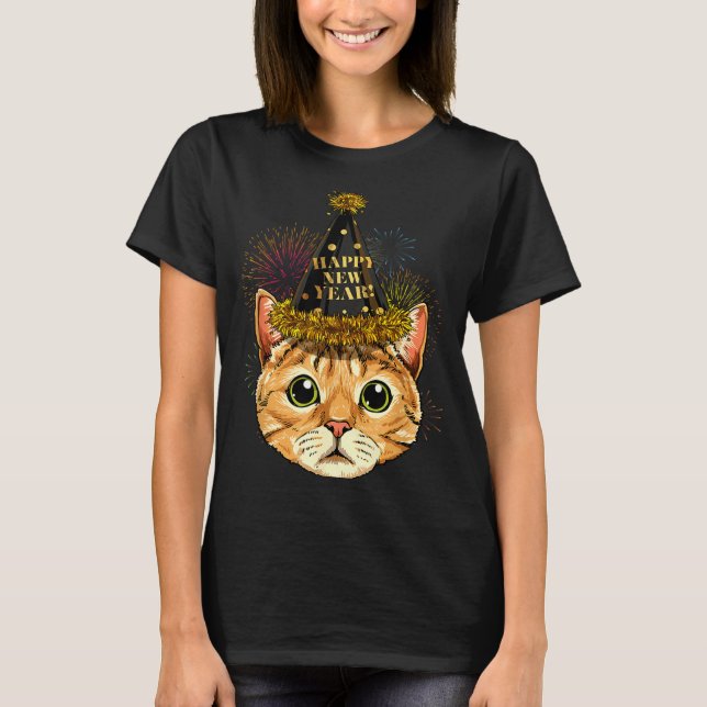 Camiseta Cat New Year Shirt 2024 Happy New Years Eve Nye Fi (Frente)