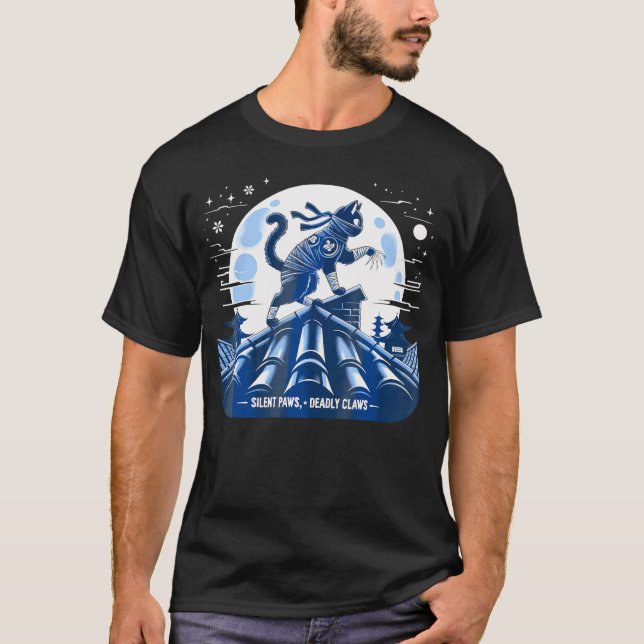 Camiseta Cat Ninja Japonês Samurai Cat Kawaii Moon Anime T (Frente)