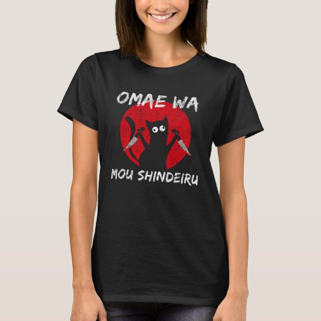 Camiseta Cat Omae Wa Murderous Black Cat Com Faca (Frente)