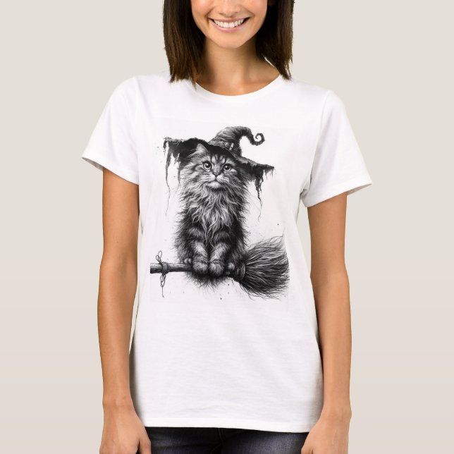 Camiseta Cat on Broomstick (Frente)