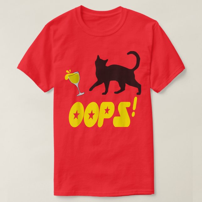 Camiseta Cat Oops Funny Black Cat Knocking Over A Yellow Gl (Frente do Design)
