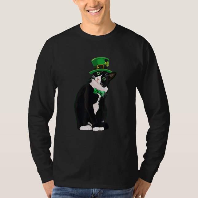 Camiseta Cat Patrick's Day Leprechaun Cat Shamrock (Frente)
