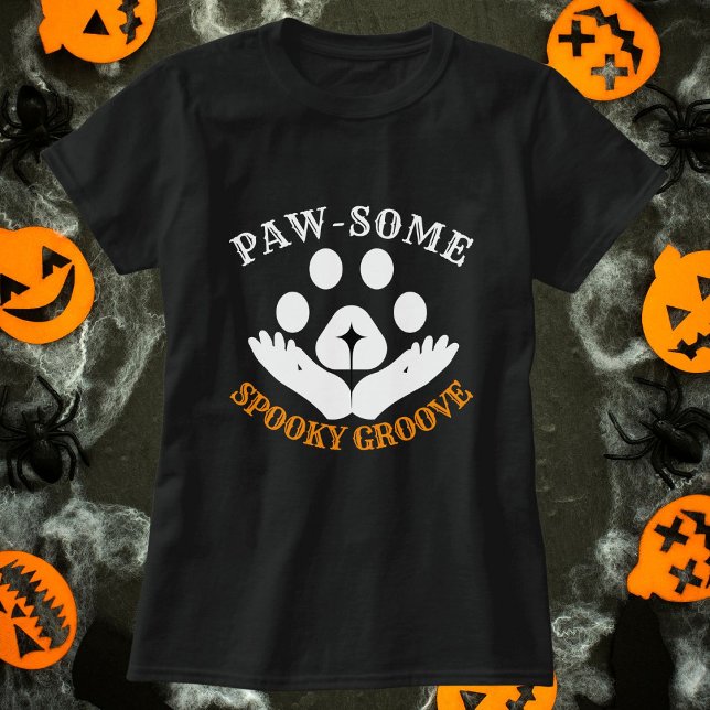 Camiseta Cat Paw Spooky Groove Modern Personaliza Halloween (Criador carregado)