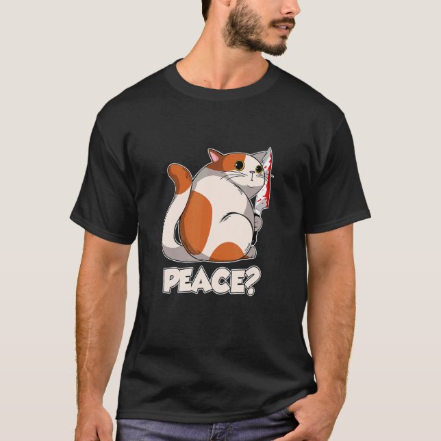 Camiseta Cat Peace Murderous Cat With Knife (Frente)