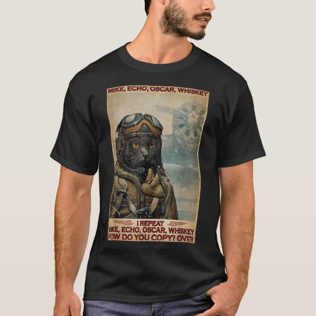 Camiseta Cat Pilot Mike Echo Oscar Whisky Como Copiar (Frente)