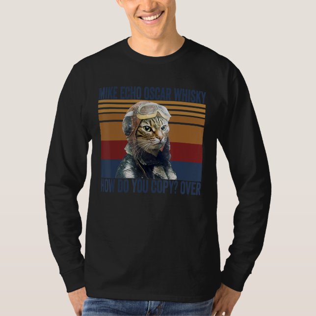 Camiseta Cat Pilot Mike Echo Oscar Whisky Costume Gift (Frente)