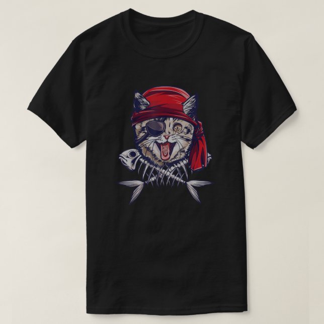 Camiseta Cat Pirata Engraçado Gato Pirata Gift Capitão Cat (Frente do Design)