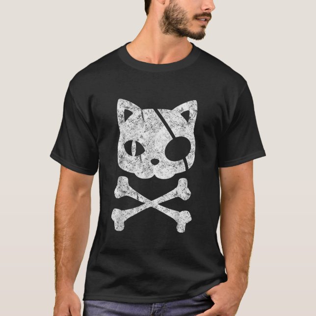 Camiseta Cat Pirata Preguiçosa Halloween Costume Kitten Sku (Frente)