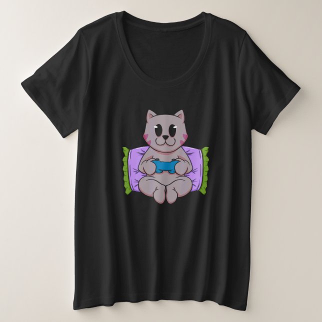 Camiseta Cat Pizza Video Game Player Gaming  Computer Games (Frente do Design)