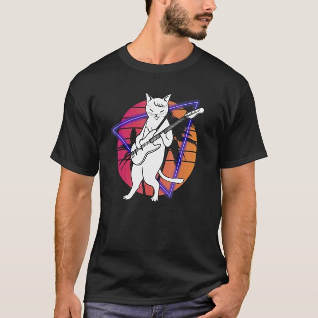 Camiseta Cat Playing Bass Guitar Musician Bassist Guitarist (Frente)