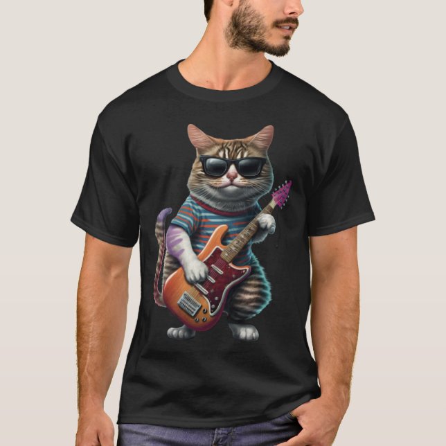 Camiseta Cat Playing Electric Guitar  Animal Cat  Guitar  1 (Frente)