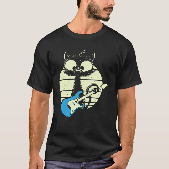 Camiseta Cat Playing Guitar Guitarist Cat (Frente)
