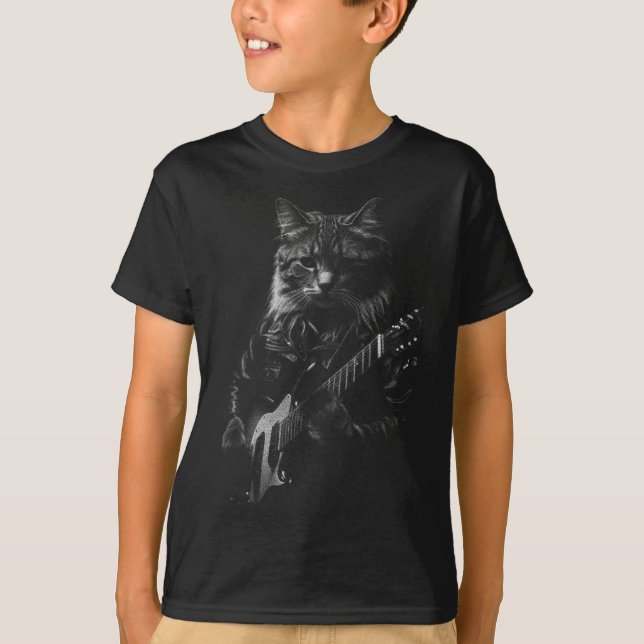 Camiseta Cat Playing Guitar Rock Star Rock And Roll Men Wom (Frente)