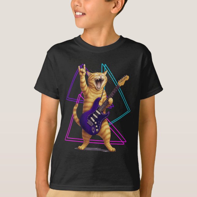 Camiseta Cat Playing Guitar Rock Star Rock And Roll Men Wom (Frente)