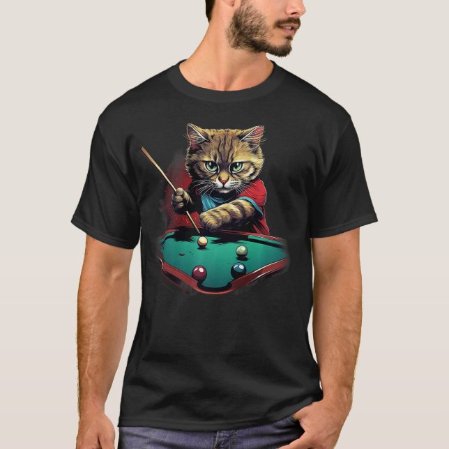 Camiseta Cat Playing Pool Billiards Cool Funny Cats (2) (Frente)